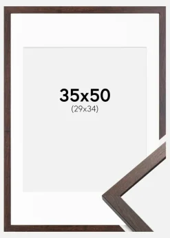 Ramme Trendy Valnød 35x50 cm - Passepartout Hvid 30x35 cm