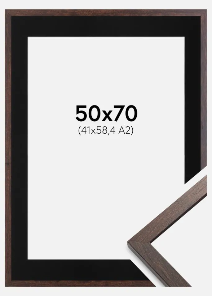 Ramme Trendy Valnød 50x70 cm - Passepartout Sort 42x59,4 cm (A2)