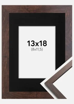Ramme Trendy Valnød 13x18 cm - Passepartout Sort 9x12 cm