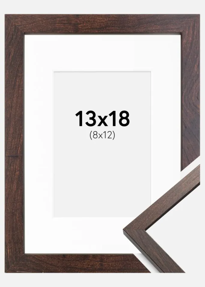 Ramme Trendy Valnød 13x18 cm - Passepartout Hvid 9x13 cm