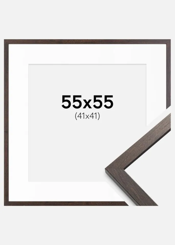 Ramme Trendy Valnød 55x55 cm - Passepartout Hvid 42x42 cm