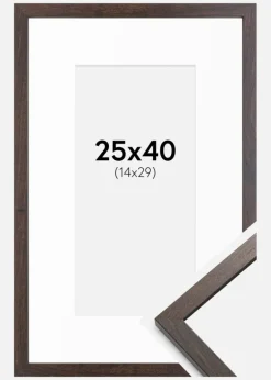 Ramme Trendy Valnød 25x40 cm - Passepartout Hvid 15x30 cm