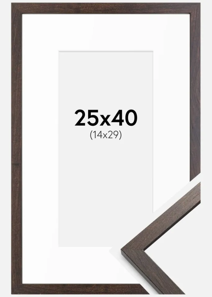 Ramme Trendy Valnød 25x40 cm - Passepartout Hvid 15x30 cm