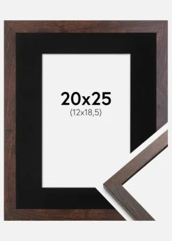 Ramme Trendy Valnød 20x25 cm - Passepartout Sort 13x19,5 cm