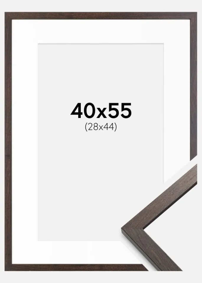 Ramme Trendy Valnød 40x55 cm - Passepartout Hvid 29x45 cm