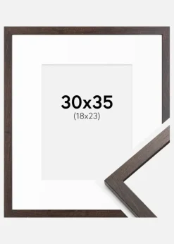 Ramme Trendy Valnød 30x35 cm - Passepartout Hvid 19x24 cm