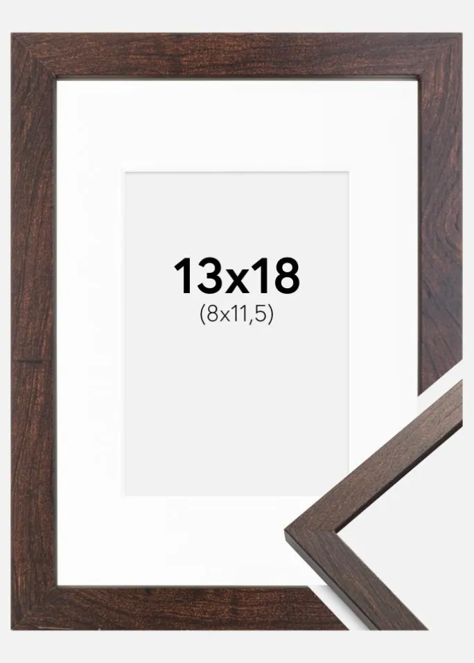 Ramme Trendy Valnød 13x18 cm - Passepartout Hvid 9x12 cm