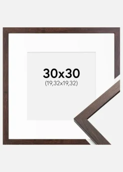 Ramme Trendy Valnød 30x30 cm - Passepartout Hvid 8x8 inches