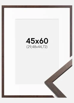 Ramme Trendy Valnød 45x60 cm - Passepartout Hvid 12x18 inches