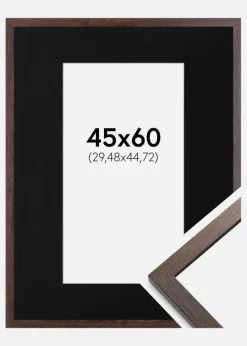 Ramme Trendy Valnød 45x60 cm - Passepartout Sort 12x18 inches