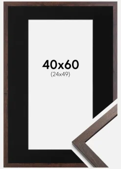 Ramme Trendy Valnød 40x60 cm - Passepartout Sort 25x50 cm