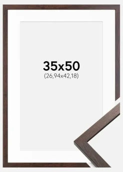 Ramme Trendy Valnød 35x50 cm - Passepartout Hvid 11x17 inches