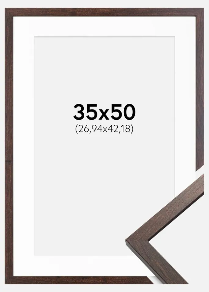 Ramme Trendy Valnød 35x50 cm - Passepartout Hvid 11x17 inches
