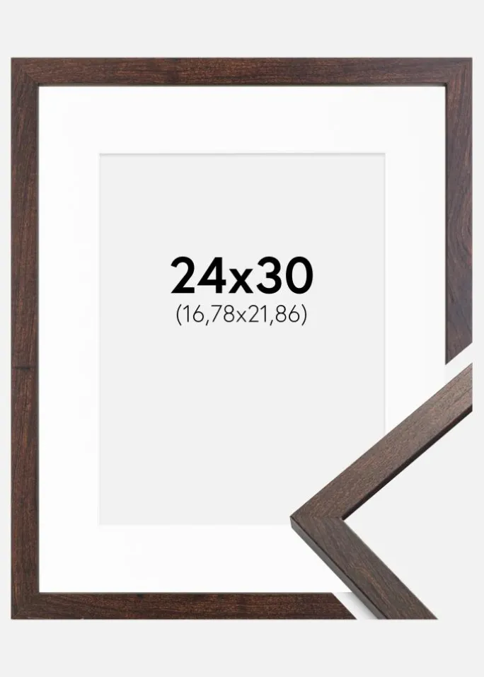 Ramme Trendy Valnød 24x30 cm - Passepartout Hvid 7x9 inches