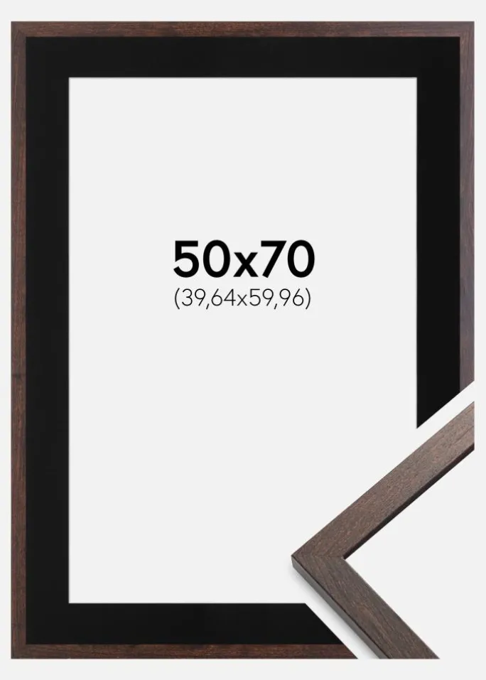 Ramme Trendy Valnød 50x70 cm - Passepartout Sort 16x24 inches