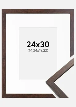 Ramme Trendy Valnød 24x30 cm - Passepartout Hvid 6x8 inches