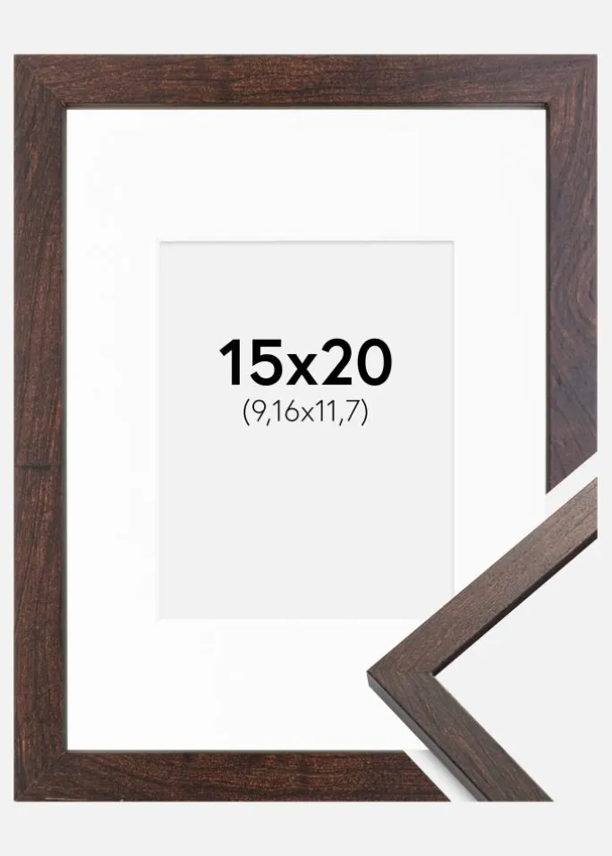 Ramme Trendy Valnød 15x20 cm - Passepartout Hvid 4x5 inches
