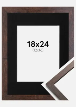 Ramme Trendy Valnød 18x24 cm - Passepartout Sort 13x17 cm