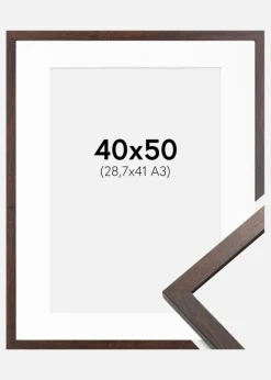 Ramme Trendy Valnød 40x50 cm - Passepartout Hvid 29,7x42 cm (A3)