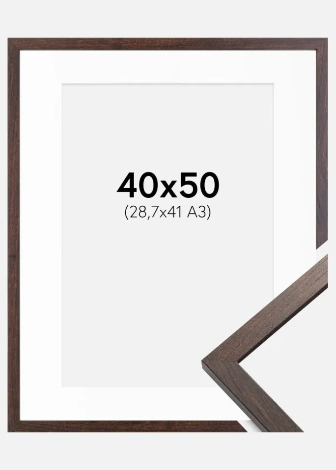 Ramme Trendy Valnød 40x50 cm - Passepartout Hvid 29,7x42 cm (A3)