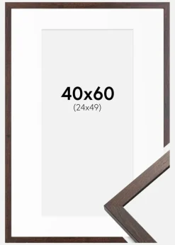 Ramme Trendy Valnød 40x60 cm - Passepartout Hvid 25x50 cm