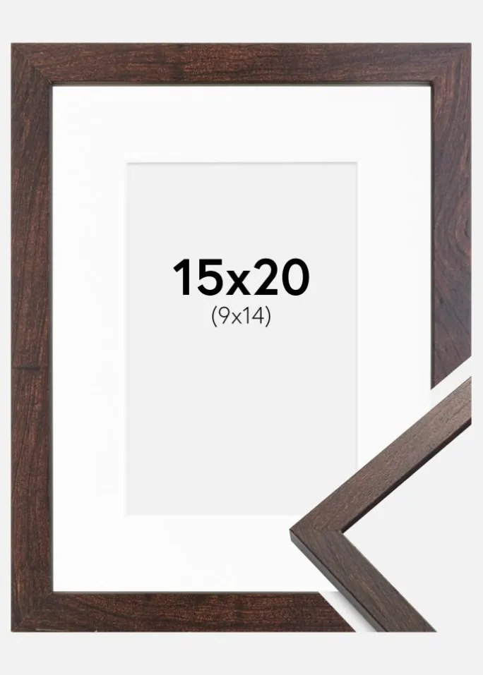 Ramme Trendy Valnød 15x20 cm - Passepartout Hvid 10x15 cm