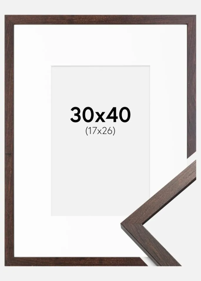 Ramme Trendy Valnød 30x40 cm - Passepartout Hvid 18x27 cm