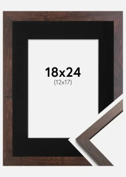 Ramme Trendy Valnød 18x24 cm - Passepartout Sort 13x18 cm