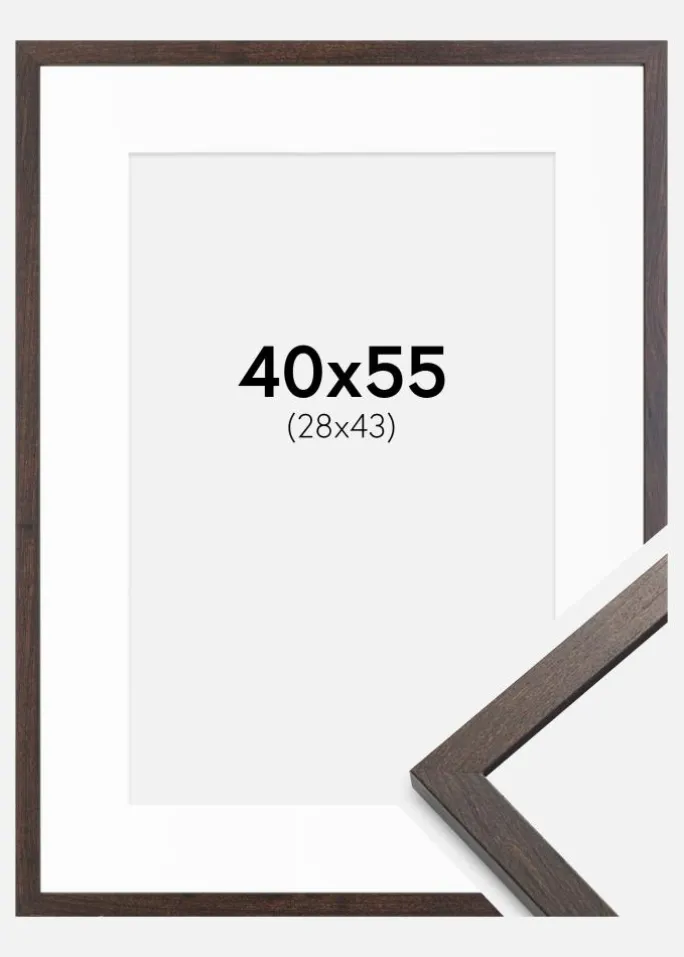 Ramme Trendy Valnød 40x55 cm - Passepartout Hvid 29x44 cm