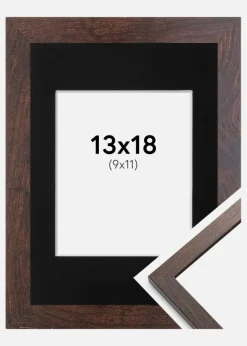 Ramme Trendy Valnød 13x18 cm - Passepartout Sort 10x12 cm
