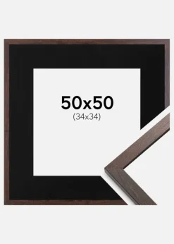 Ramme Trendy Valnød 50x50 cm - Passepartout Sort 35x35 cm