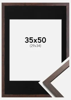 Ramme Trendy Valnød 35x50 cm - Passepartout Sort 30x35 cm