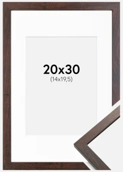 Ramme Trendy Valnød 20x30 cm - Passepartout Hvid 15x21 cm (A5)