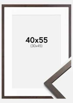 Ramme Trendy Valnød 40x55 cm - Passepartout Hvid 31x46 cm