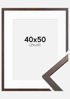 Ramme Trendy Valnød 40x50 cm - Passepartout Hvid 30x40 cm