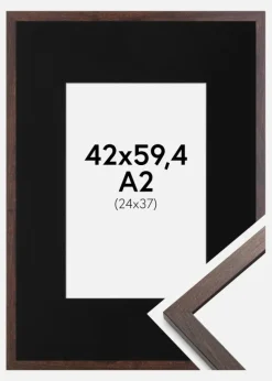 Ramme Trendy Valnød 42x59,4 cm (A2) - Passepartout Sort 25x38 cm