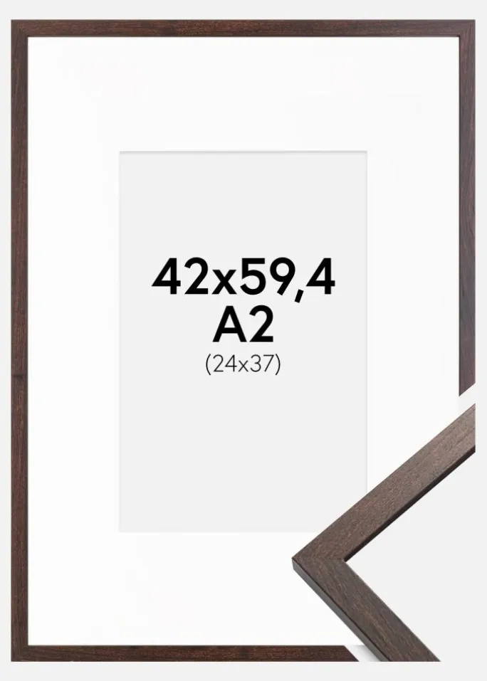 Ramme Trendy Valnød 42x59,4 cm (A2) - Passepartout Hvid 25x38 cm