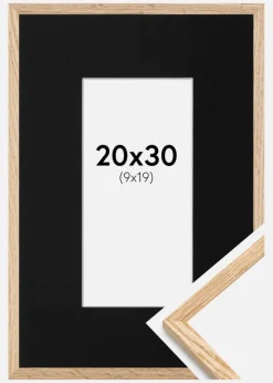 Ramme Tynd Eg 20x30 cm - Passepartout Sort 10x20 cm