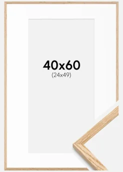 Ramme Tynd Eg 40x60 cm - Passepartout Hvid 25x50 cm