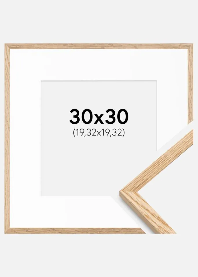 Ramme Tynd Eg 30x30 cm - Passepartout Hvid 8x8 inches