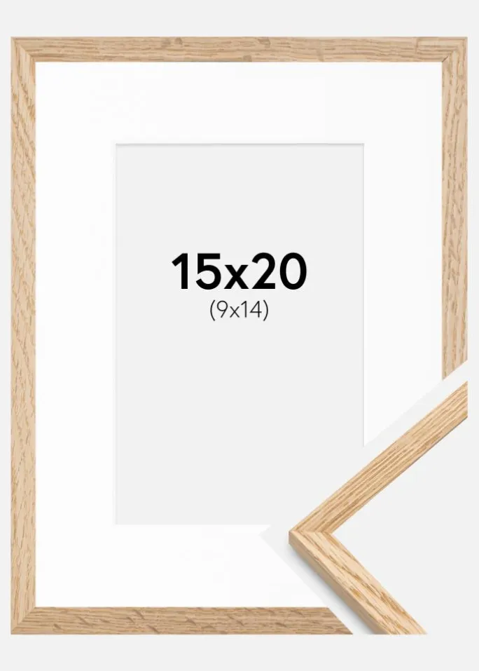 Ramme Tynd Eg 15x20 cm - Passepartout Hvid 10x15 cm