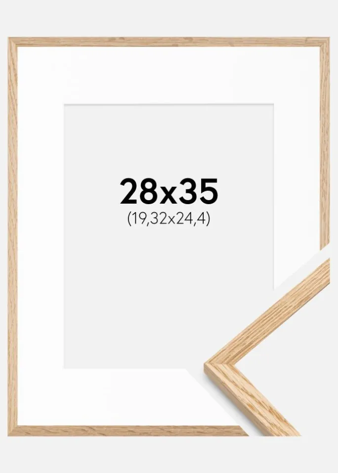 Ramme Tynd Eg 28x35 cm - Passepartout Hvid 8x10 inches