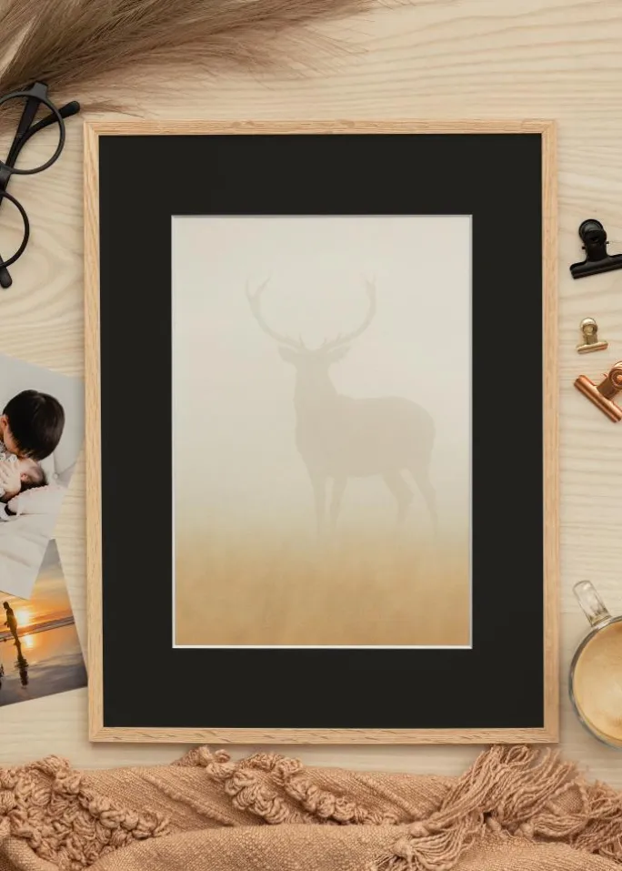 Ramme Tynd Eg 30x40 cm - Passepartout Sort 21x29,7 cm (A4)