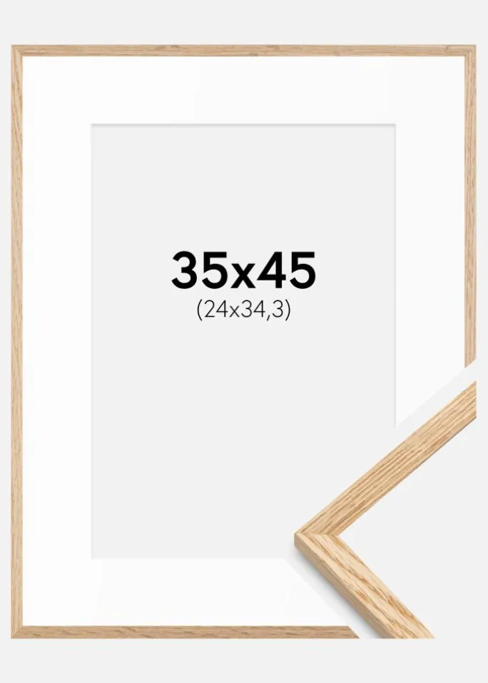 Ramme Tynd eg 35x45 cm - Passepartout Hvid B4 250x353 mm