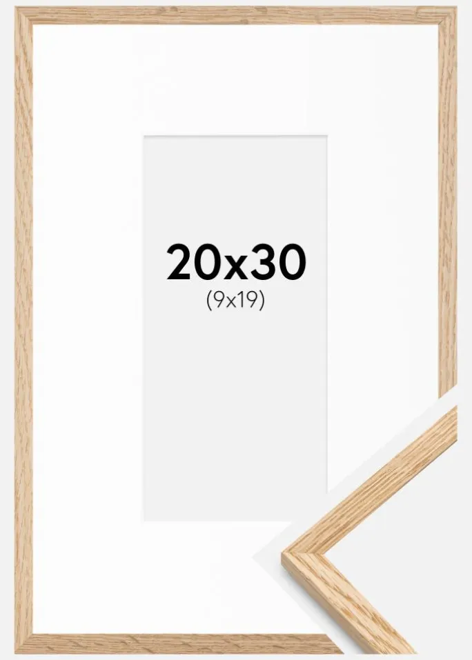 Ramme Tynd Eg 20x30 cm - Passepartout Hvid 10x20 cm