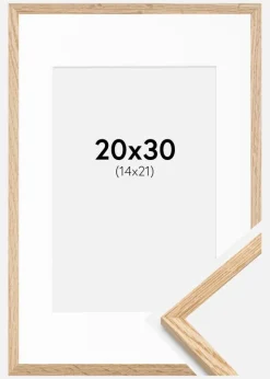 Ramme Tynd Eg 20x30 cm - Passepartout Hvid 15x22 cm