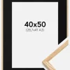 Ramme Tynd Eg 40x50 cm - Passepartout Sort 29,7x42 cm (A3)
