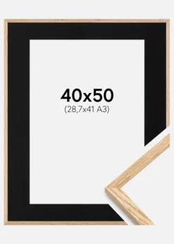 Ramme Tynd Eg 40x50 cm - Passepartout Sort 29,7x42 cm (A3)