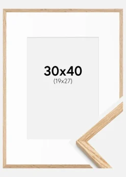 Ramme Tynd Eg 30x40 cm - Passepartout Hvid 20x28 cm