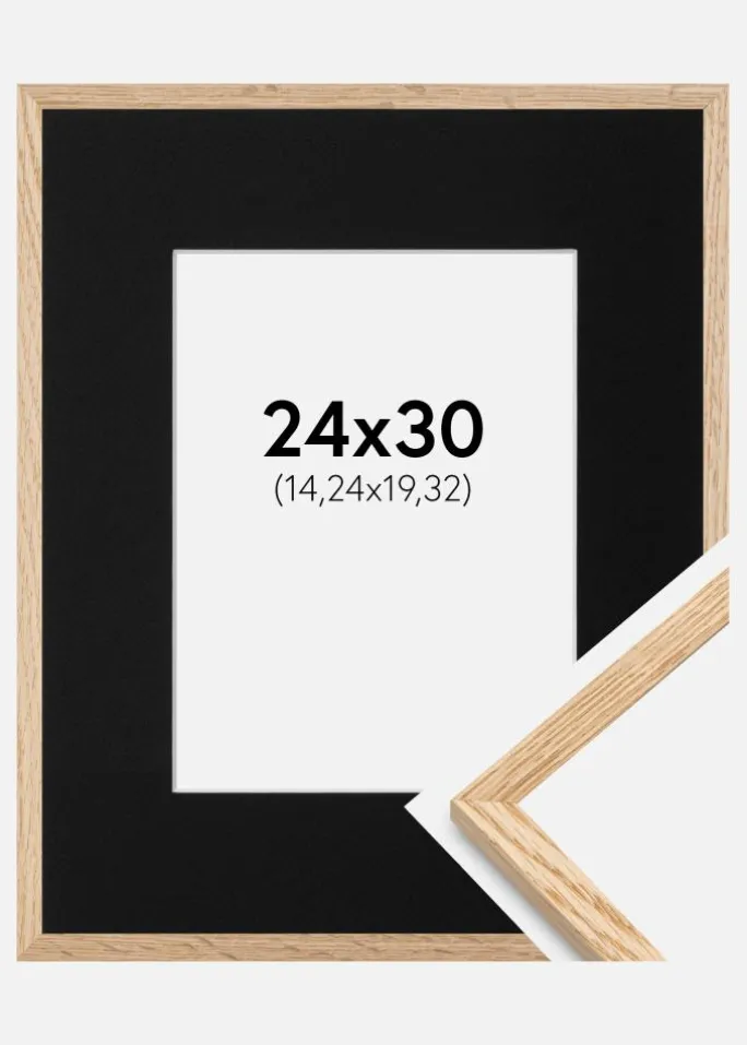 Ramme Tynd Eg 24x30 cm - Passepartout Sort 6x8 inches